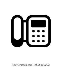 Telefone fixo. Ícone de vetor de traçado com contorno e detalhes preenchidos em preto.