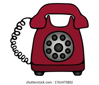 Landline telephone. A device for receiving and transmitting sound at a distance. Color vector illustration. The device with a disk dialer on an isolated white background. Cartoon style. Retro model.