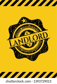 Landlord grunge black emblem with yellow background, warning sign. Vector Illustration. Detailed.