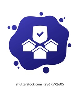 landlord insurance icon with houses, vector