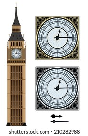 Landmark Big Ben and the clock. Vector illustration on isolated white background.