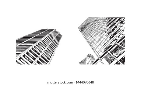 Landmark with building of Minneapolis is a major city in Minnesota. Hand drawn sketch illustration in vector.