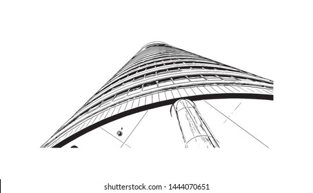 Landmark with building of Minneapolis is a major city in Minnesota. Hand drawn sketch illustration in vector.