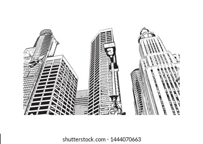 Landmark with building of Minneapolis is a major city in Minnesota. Hand drawn sketch illustration in vector.