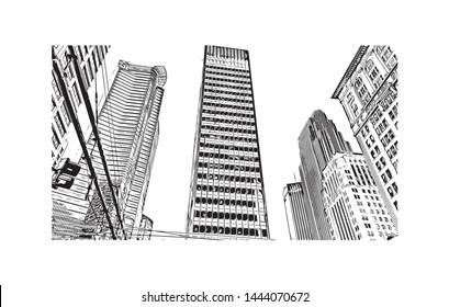 Landmark with building of Minneapolis is a major city in Minnesota. Hand drawn sketch illustration in vector.