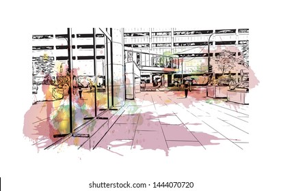Landmark with building of Minneapolis is a major city in Minnesota. Watercolor splash with Hand drawn sketch illustration in vector.