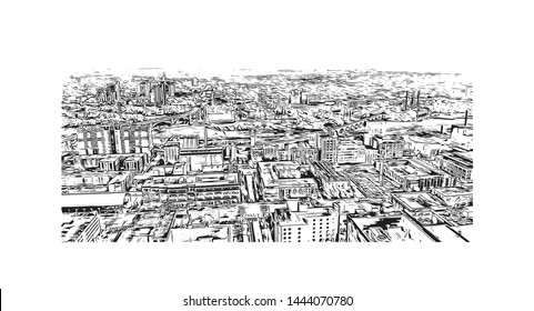 Landmark with building of Minneapolis is a major city in Minnesota. Hand drawn sketch illustration in vector.