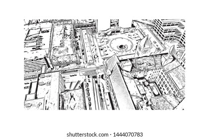 Landmark with building of Minneapolis is a major city in Minnesota. Hand drawn sketch illustration in vector.