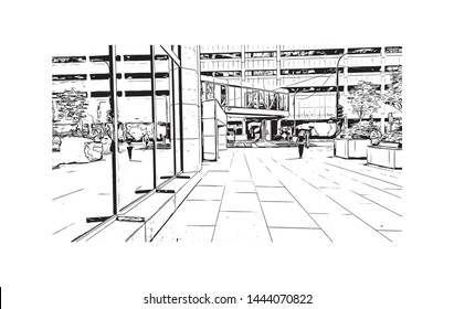 Landmark with building of Minneapolis is a major city in Minnesota. Hand drawn sketch illustration in vector.