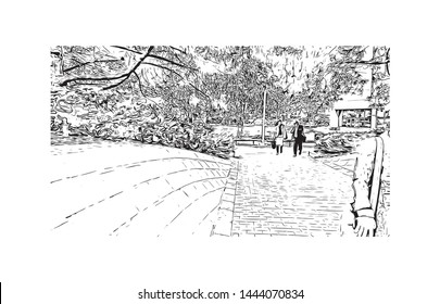 Landmark with building of Minneapolis is a major city in Minnesota. Hand drawn sketch illustration in vector.