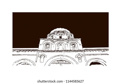 Landmark building of Tunis is the sprawling capital of Tunisia, a country in North Africa. Hand drawn sketch illustration in vector.