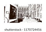 Landmark building view of Bath is a town set in the rolling countryside of southwest England, Watercolor splash with Hand drawn sketch illustration in vector.