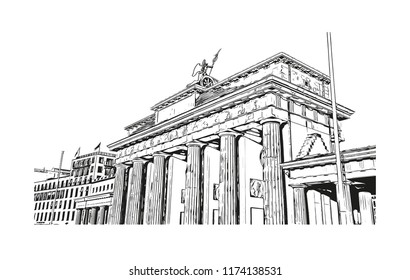 Landmark with building view of Berlin Capital of Germany. Hand drawn sketch illustration in vector.