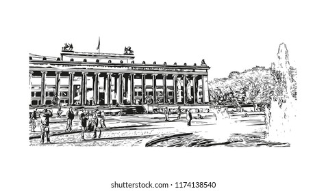 Landmark with building view of Berlin Capital of Germany. Hand drawn sketch illustration in vector.