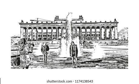 Landmark with building view of Berlin Capital of Germany. Hand drawn sketch illustration in vector.