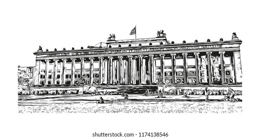 Landmark with building view of Berlin Capital of Germany. Hand drawn sketch illustration in vector.