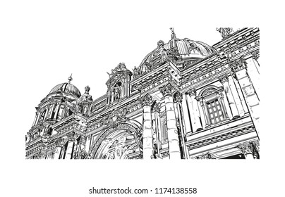 Landmark with building view of Berlin Capital of Germany. Hand drawn sketch illustration in vector.