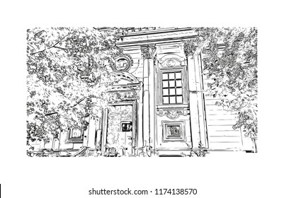 Landmark with building view of Berlin Capital of Germany. Hand drawn sketch illustration in vector.