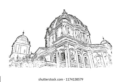 Landmark with building view of Berlin Capital of Germany. Hand drawn sketch illustration in vector.