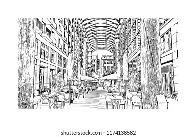 Landmark with building view of Berlin Capital of Germany. Hand drawn sketch illustration in vector.