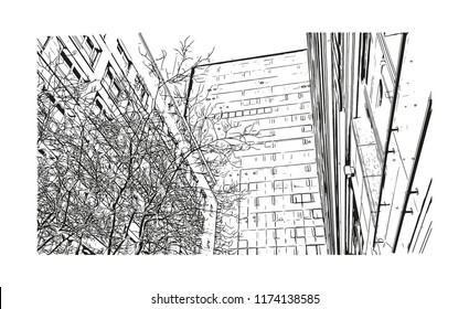 Landmark with building view of Berlin Capital of Germany. Hand drawn sketch illustration in vector.