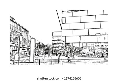 Landmark with building view of Berlin Capital of Germany. Hand drawn sketch illustration in vector.