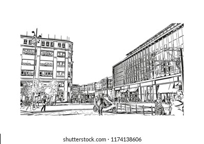 Landmark with building view of Berlin Capital of Germany. Hand drawn sketch illustration in vector.