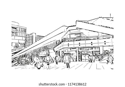 Landmark with building view of Berlin Capital of Germany. Hand drawn sketch illustration in vector.