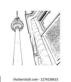 Landmark with building view of Berlin Capital of Germany. Hand drawn sketch illustration in vector.