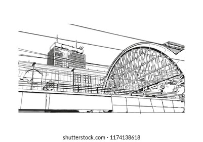 Landmark with building view of Berlin Capital of Germany. Hand drawn sketch illustration in vector.