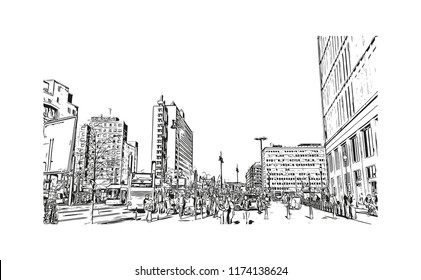 Landmark with building view of Berlin Capital of Germany. Hand drawn sketch illustration in vector.