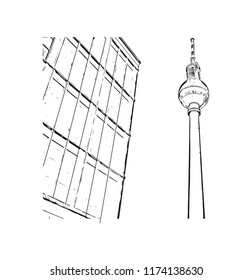 Landmark with building view of Berlin Capital of Germany. Hand drawn sketch illustration in vector.