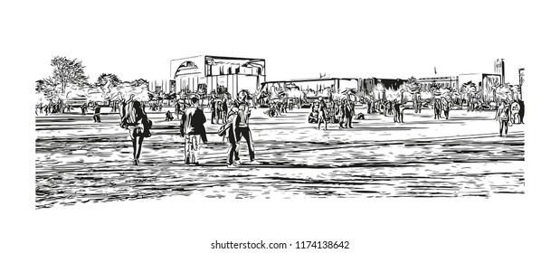 Landmark with building view of Berlin Capital of Germany. Hand drawn sketch illustration in vector.