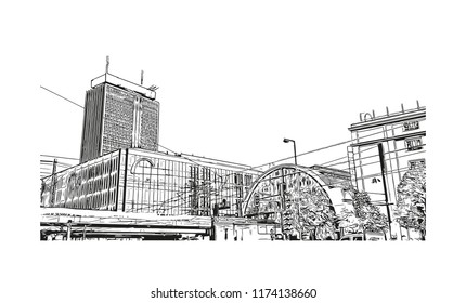 Landmark with building view of Berlin Capital of Germany. Hand drawn sketch illustration in vector.