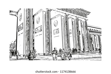 Landmark with building view of Berlin Capital of Germany. Hand drawn sketch illustration in vector.