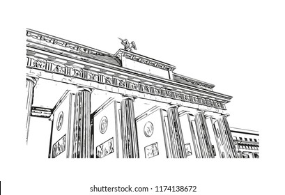 Landmark with building view of Berlin Capital of Germany. Hand drawn sketch illustration in vector.