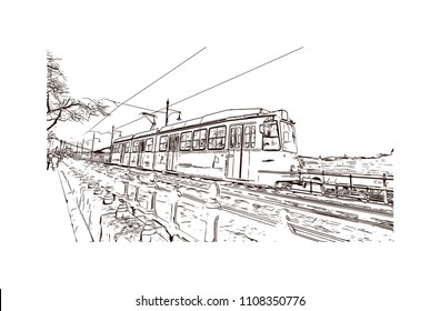 Landmark with building view of Budapest, Capital of Hungary. Hand drawn sketch illustration in vector.