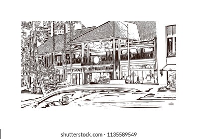 Landmark and building view of Charleston, City in South Carolina. Hand drawn sketch illustration in vector.