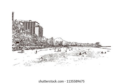 Landmark and building view of Charleston, City in South Carolina. Hand drawn sketch illustration in vector.