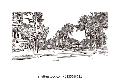 Landmark and building view of Charleston, City in South Carolina. Hand drawn sketch illustration in vector.