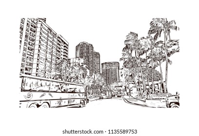Landmark and building view of Charleston, City in South Carolina. Hand drawn sketch illustration in vector.