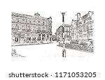 Landmark with building view of Coventry West Midlands is a city in central England. Hand drawn sketch illustration in vector.