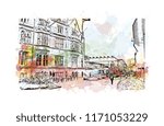 Landmark with building view of Coventry West Midlands is a city in central England. Watercolor splash with Hand drawn sketch illustration in vector.