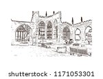 Landmark with building view of Coventry West Midlands is a city in central England. Hand drawn sketch illustration in vector.