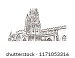 Landmark with building view of Coventry West Midlands is a city in central England. Hand drawn sketch illustration in vector.