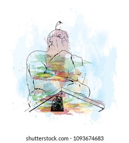 Landmark with building view of Nice, City in France. Watercolor splash with hand drawn sketch illustration in vector.
