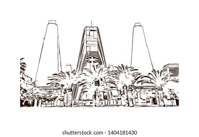 Landmark with building view of Seville is the capital of southern Spain. Hand drawn sketch illustration in vector.