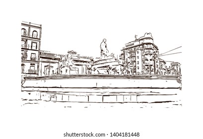 Landmark with building view of Seville is the capital of southern Spain. Hand drawn sketch illustration in vector.