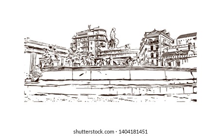Landmark with building view of Seville is the capital of southern Spain. Hand drawn sketch illustration in vector.