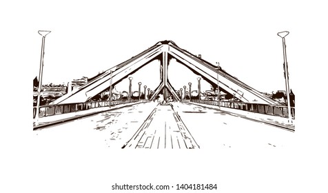 Landmark with building view of Seville is the capital of southern Spain. Hand drawn sketch illustration in vector.
